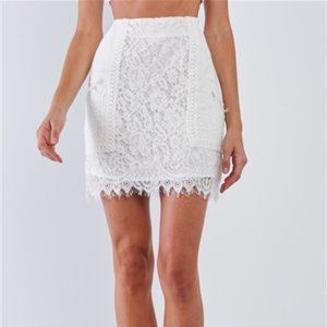 Solid White Crochet Lace Slim Fit Mini Skirt